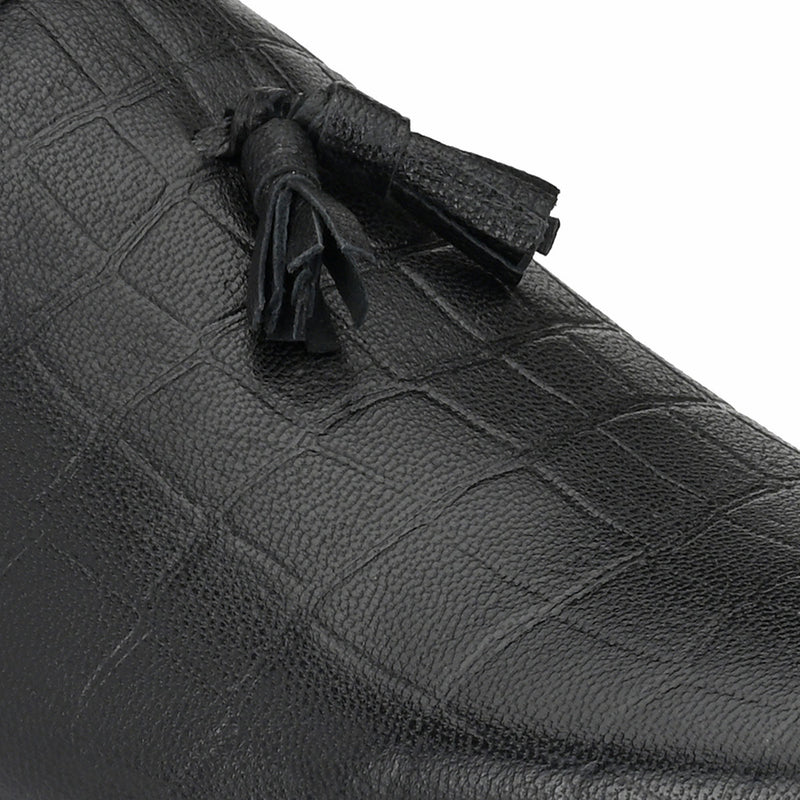 Black Textured Tassel Loafers